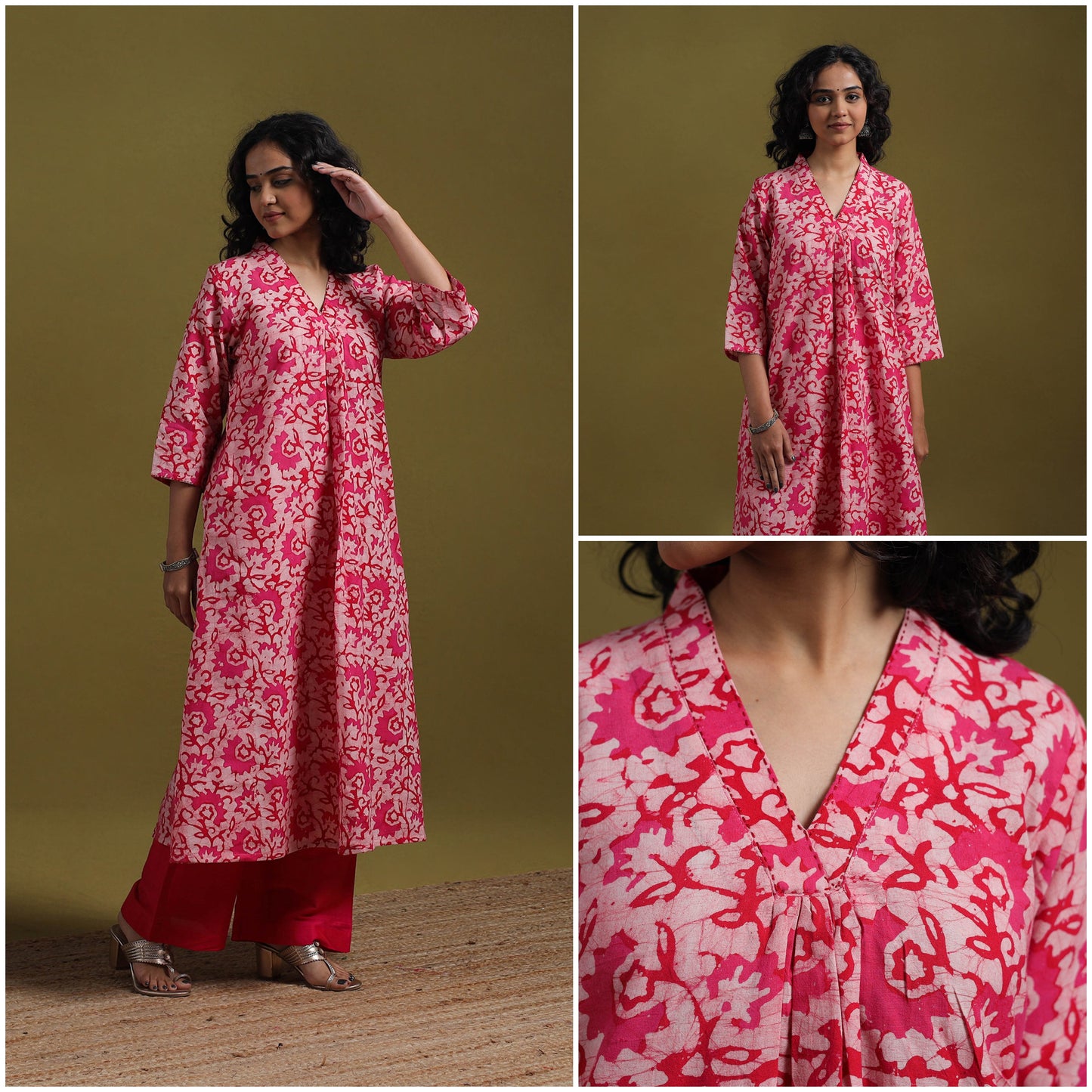 Cotton hand batik embroidered a-line kurta for women 09