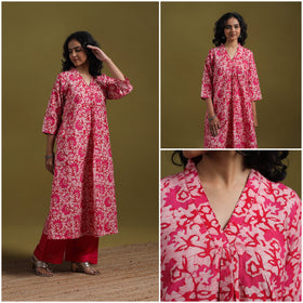 Cotton hand batik embroidered a-line kurta for women 09