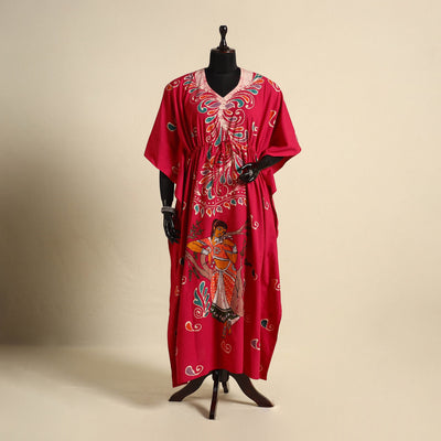 Pink - cotton hand batik kaftan with tie-up waist (long) 12