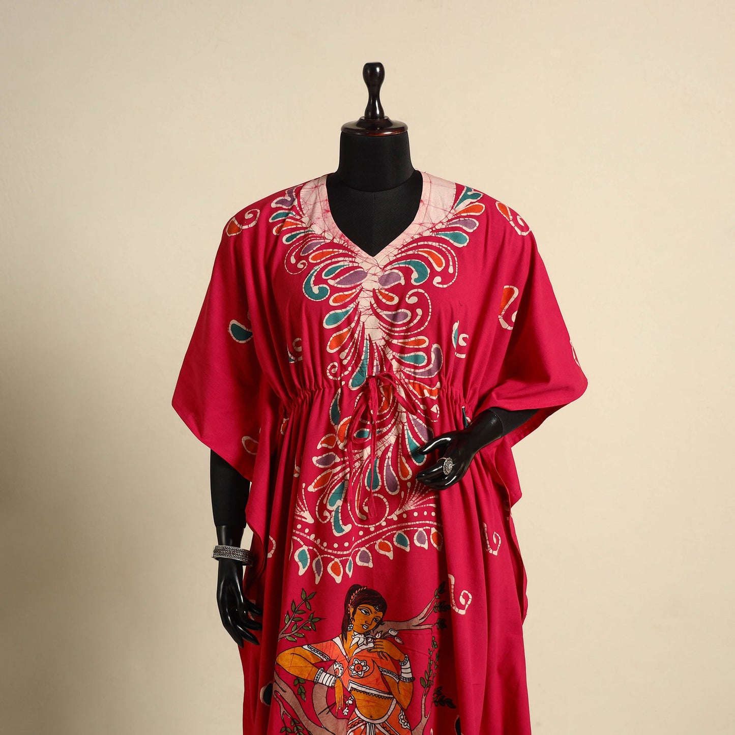 Pink - cotton hand batik kaftan with tie-up waist (long) 12