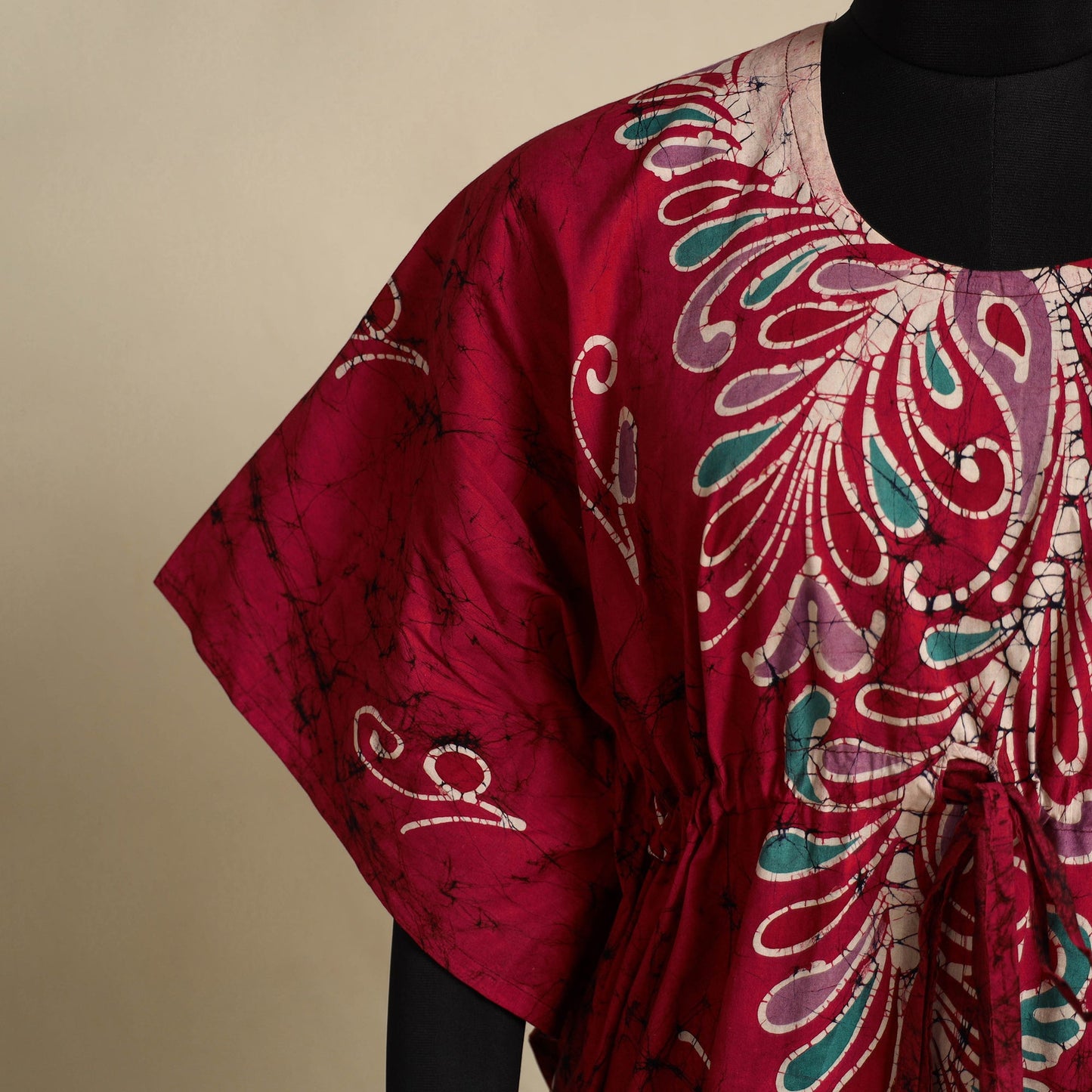 Pink - cotton hand batik kaftan with tie-up waist (long) 16