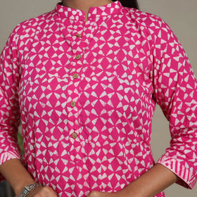 Pink Cotton Hand Batik Print Kurta Set (Set of 3)
