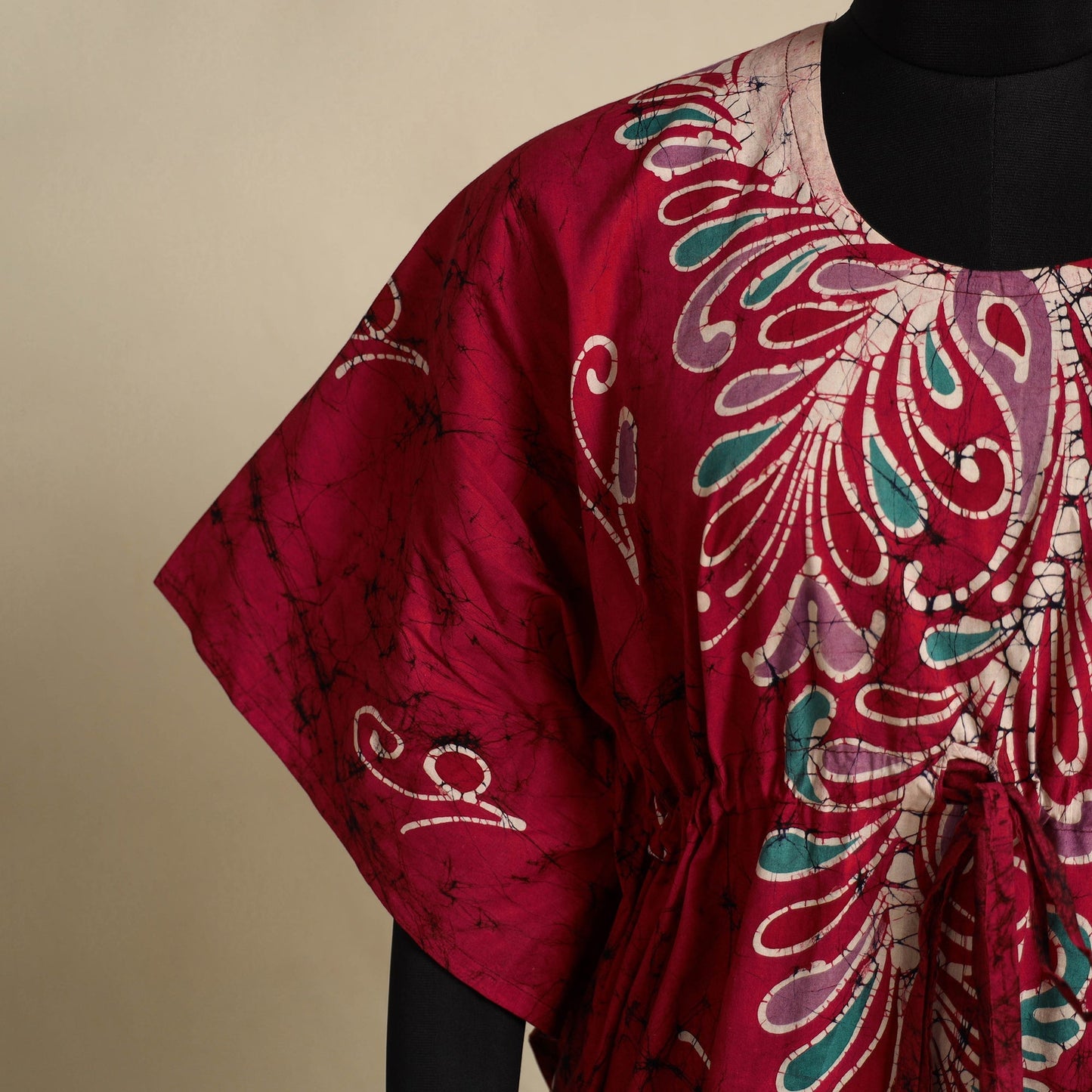 Pink - cotton hand batik kaftan with tie-up waist (long) 16