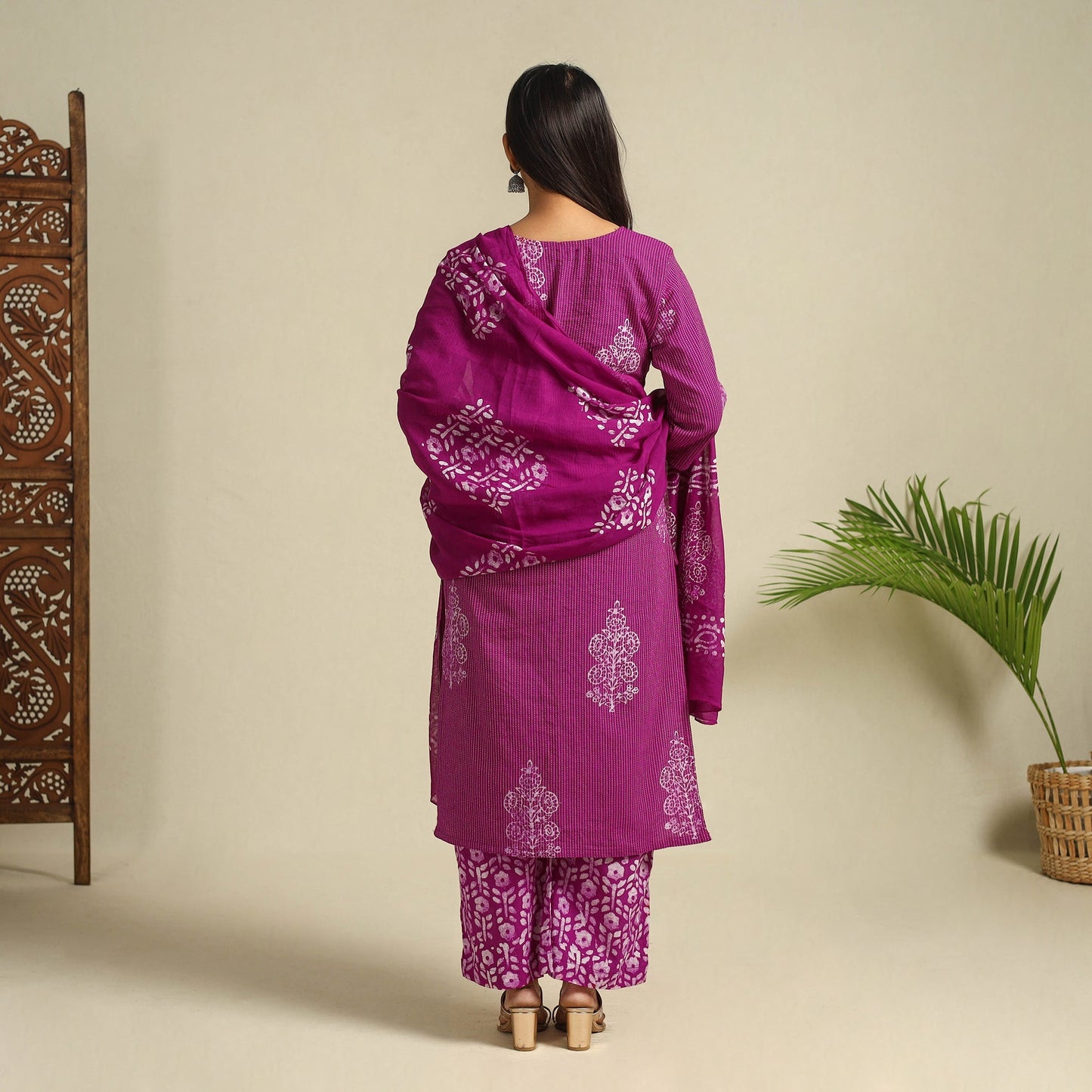  Pink Cotton Hand Batik Print Suit Set
