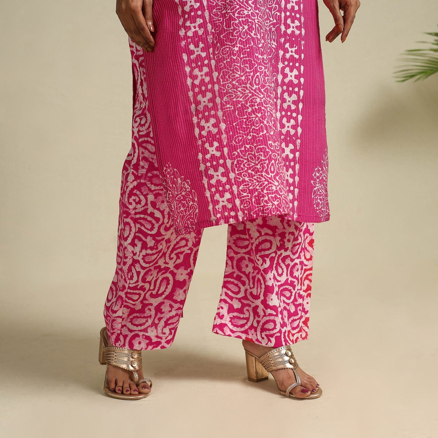  Pink Cotton Hand Batik Print Suit Set