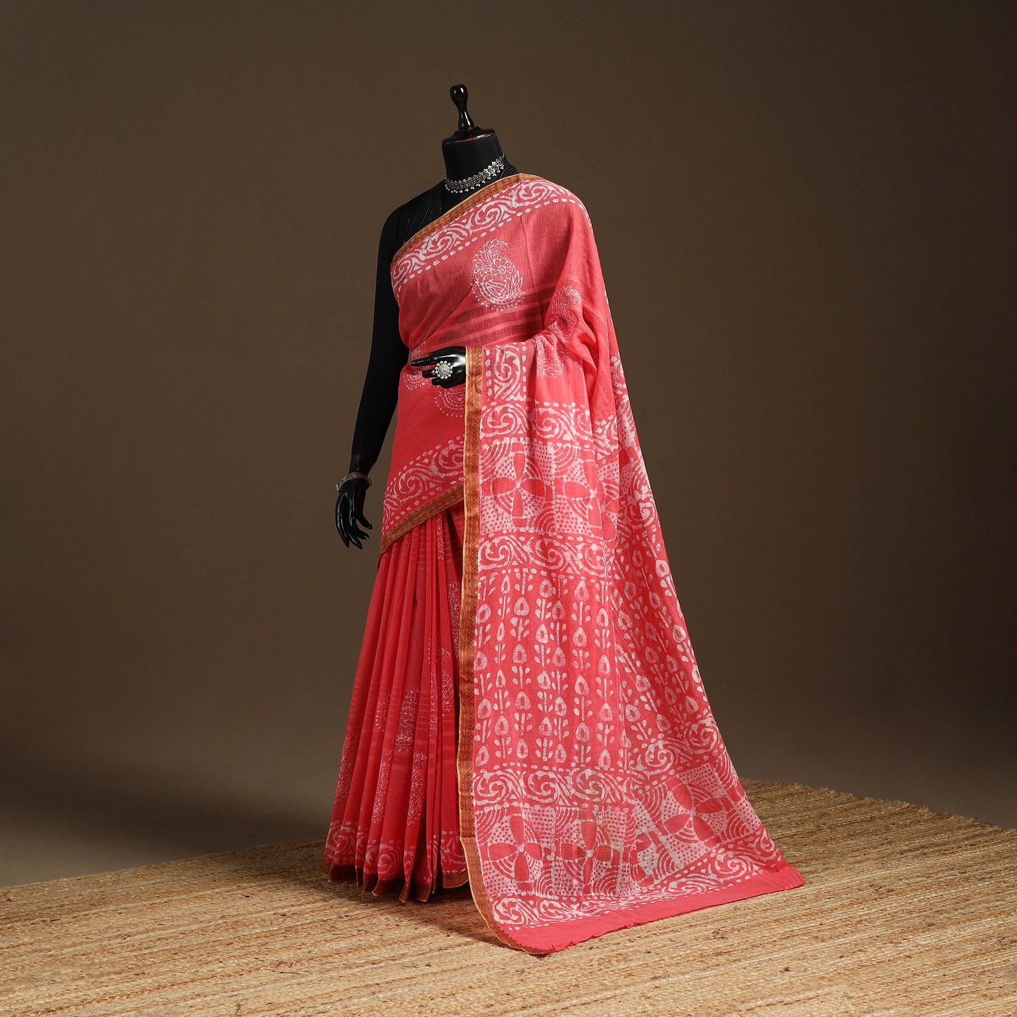 Pink - cotton hand batik saree with blouse 08 - handcrafted