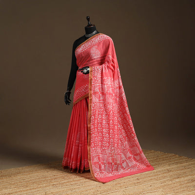 Pink - cotton hand batik saree with blouse 08 - handcrafted