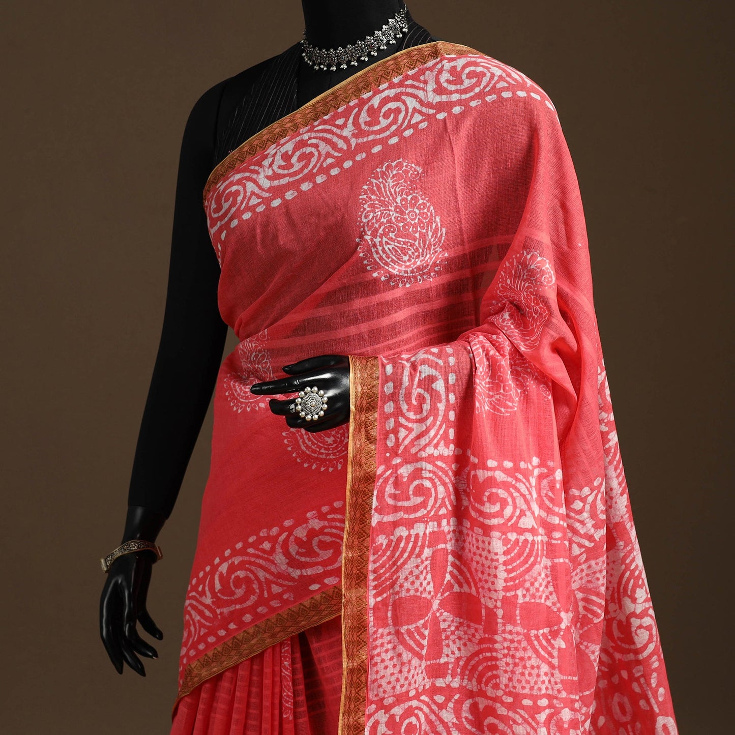 Pink - cotton hand batik saree with blouse 08 - handcrafted
