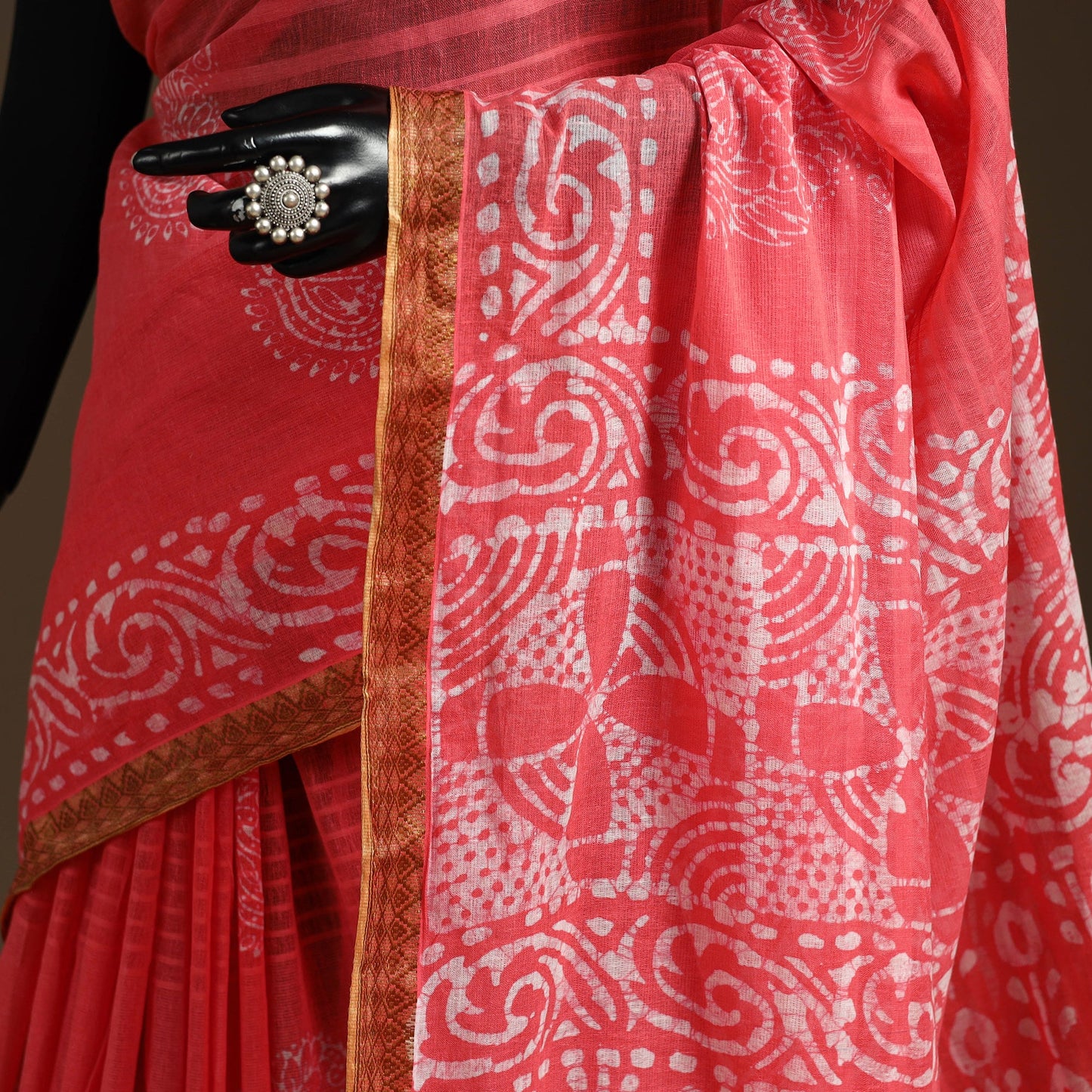 Pink - cotton hand batik saree with blouse 08 - handcrafted