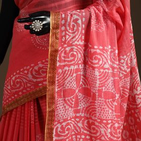 Pink - cotton hand batik saree with blouse 08 - handcrafted
