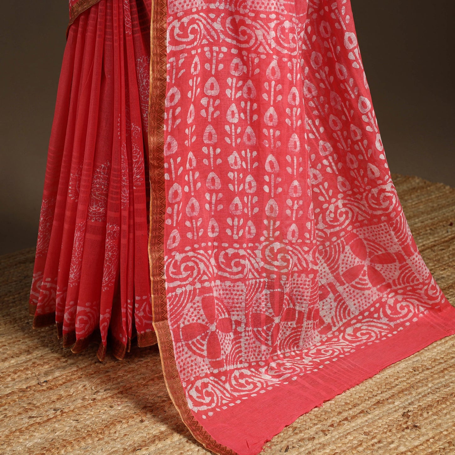 Pink - cotton hand batik saree with blouse 08 - handcrafted
