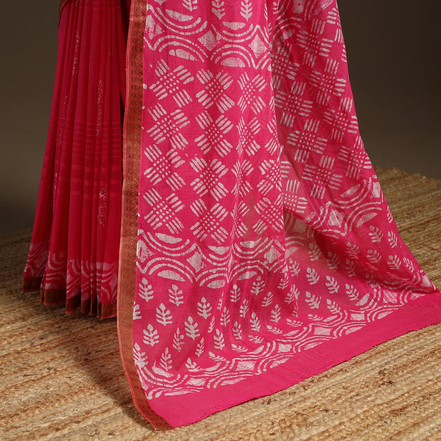 Pink - cotton hand batik saree with blouse 10 - handcrafted
