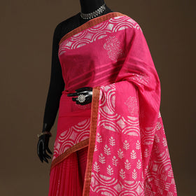 Pink - cotton hand batik saree with blouse 10 - handcrafted
