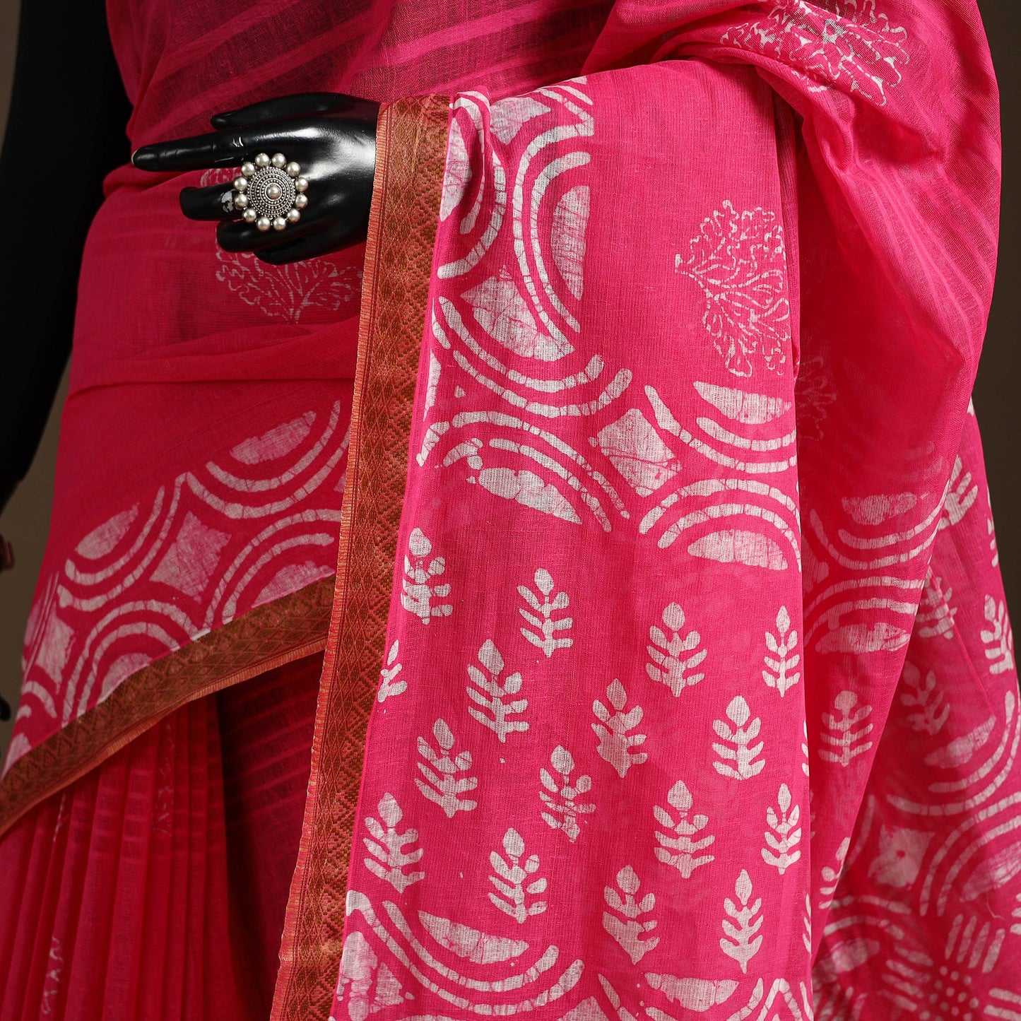 Pink - cotton hand batik saree with blouse 10 - handcrafted