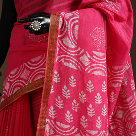 Pink - cotton hand batik saree with blouse 10 - handcrafted