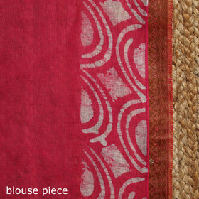 Pink - cotton hand batik saree with blouse 10 - handcrafted