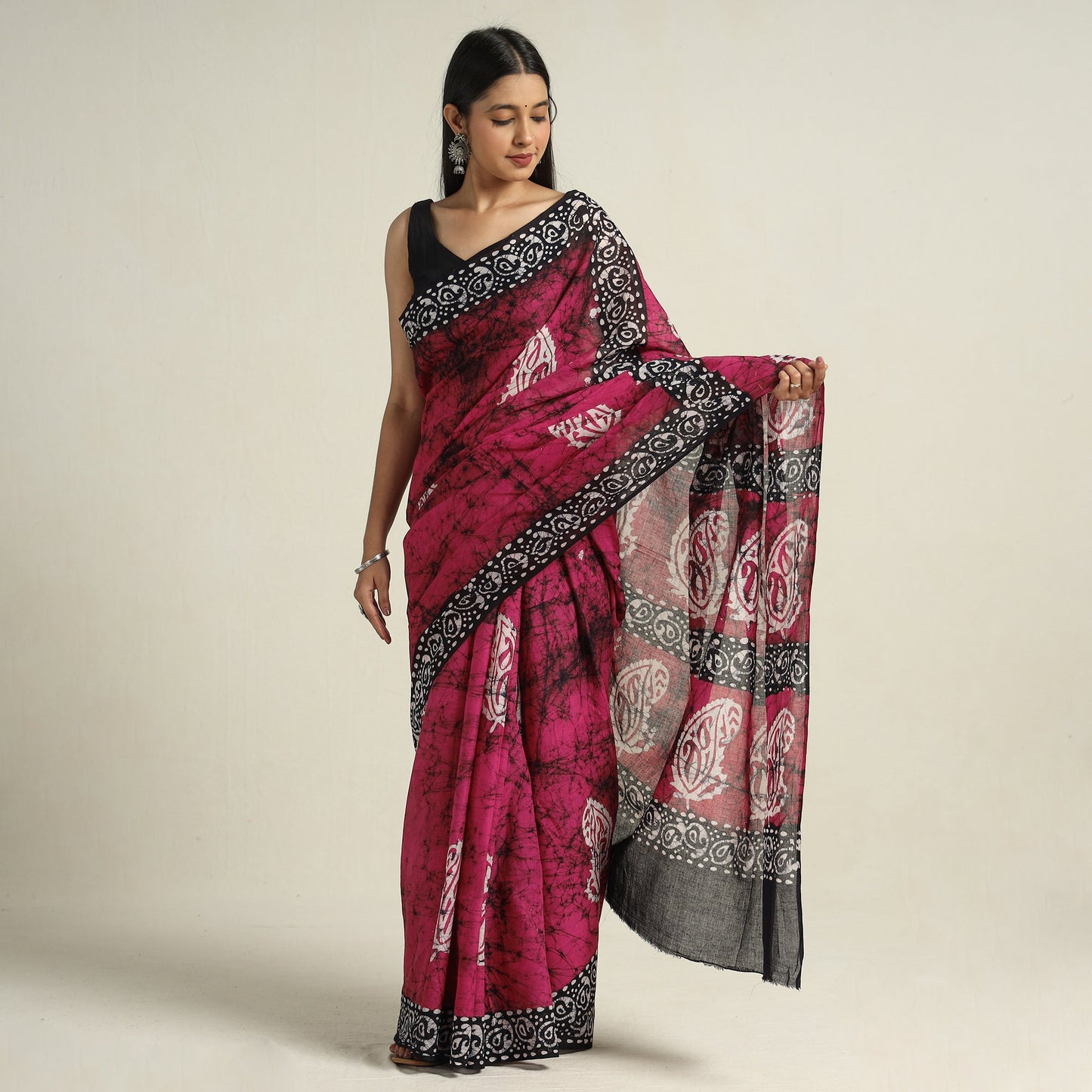 Buy Cotton Hand Batik Print Saree