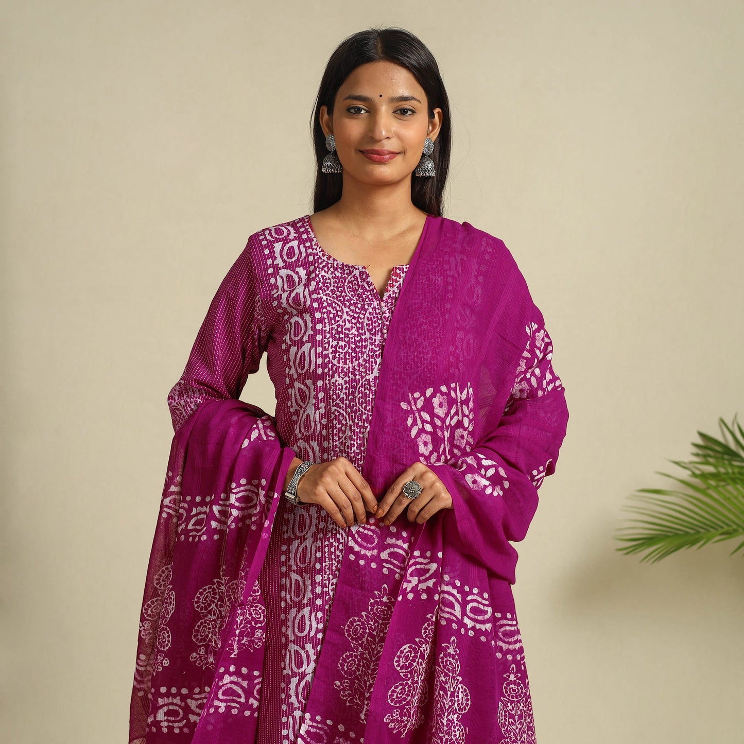  Pink Cotton Hand Batik Print Suit Set