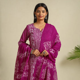  Pink Cotton Hand Batik Print Suit Set