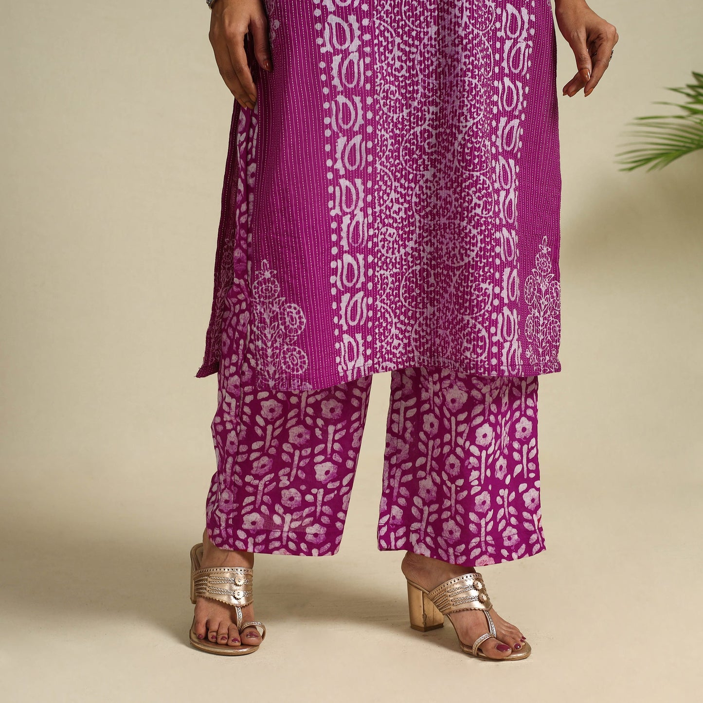  Pink Cotton Hand Batik Print Suit Set