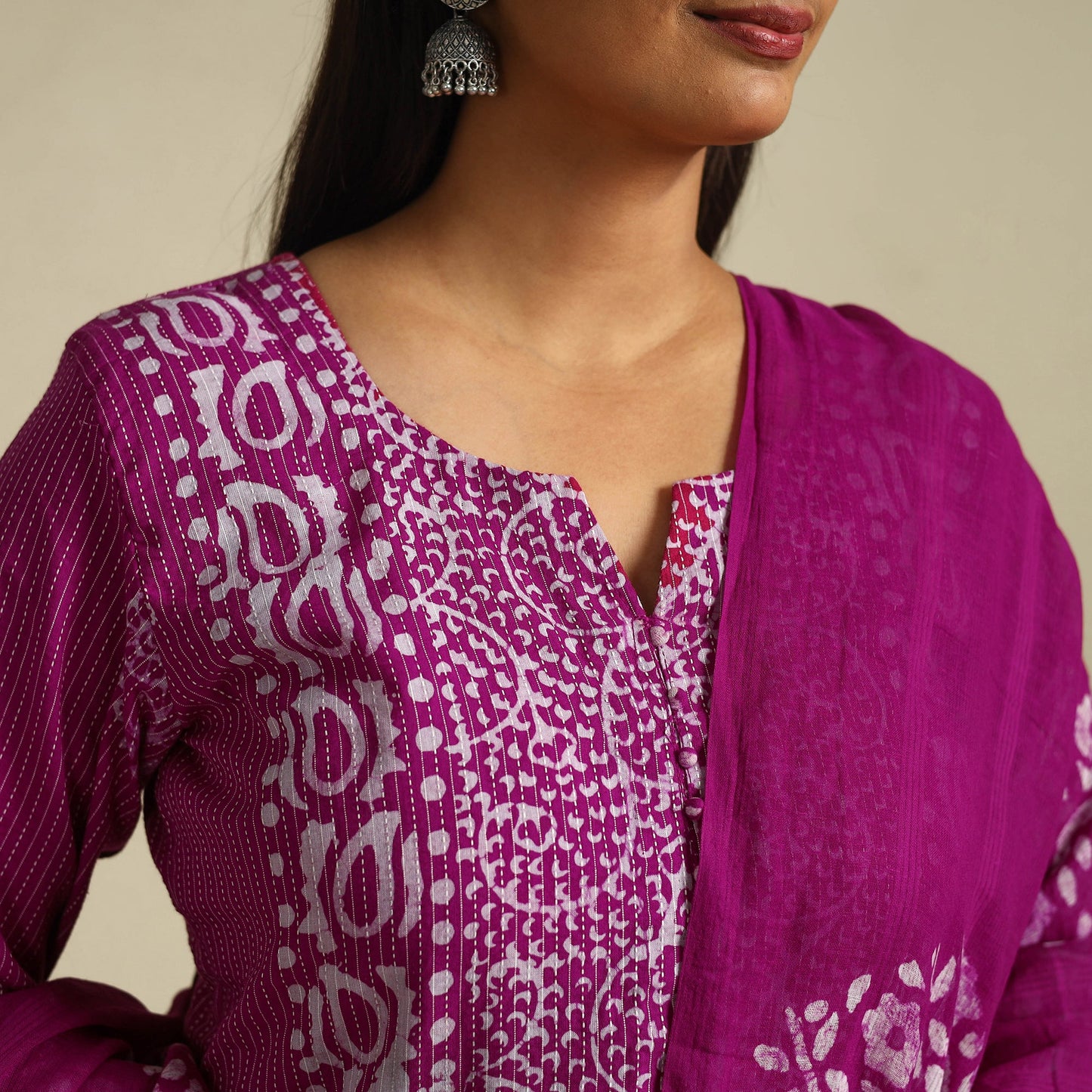  Pink Cotton Hand Batik Print Suit Set