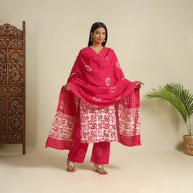  Pink Cotton Hand Batik Print Suit Set