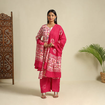  Pink Cotton Hand Batik Print Suit Set