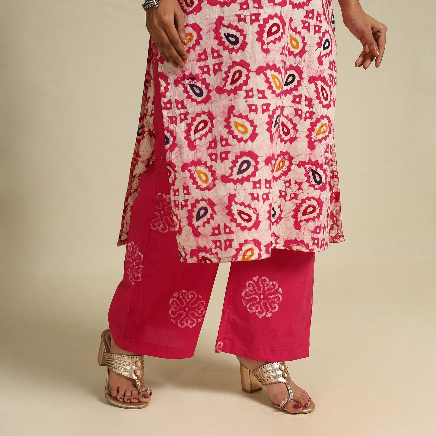  Pink Cotton Hand Batik Print Suit Set