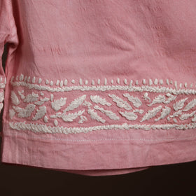 Buy Pink Cotton Hand Embroidery Chikankari Short