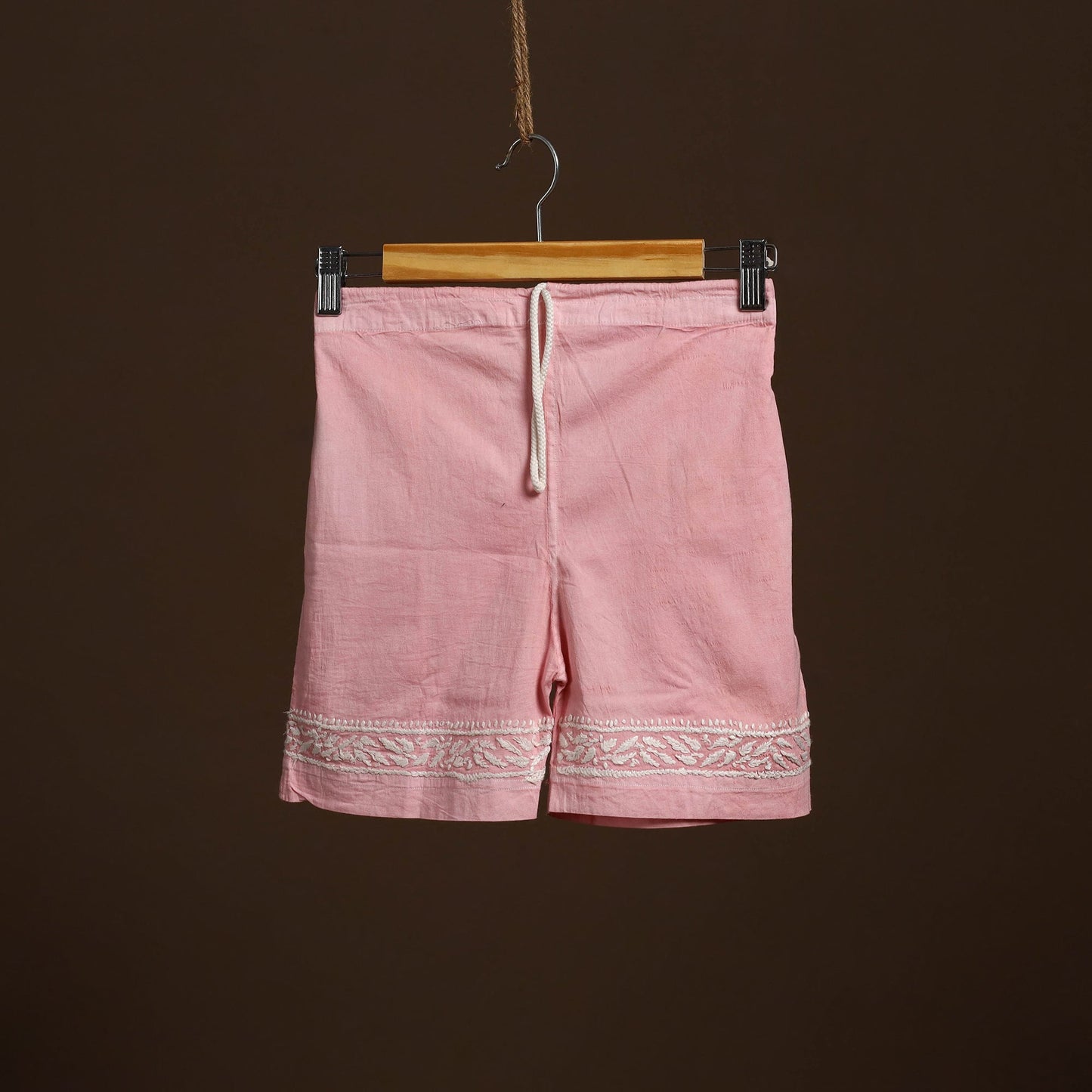 Buy Pink Cotton Hand Embroidery Chikankari Short