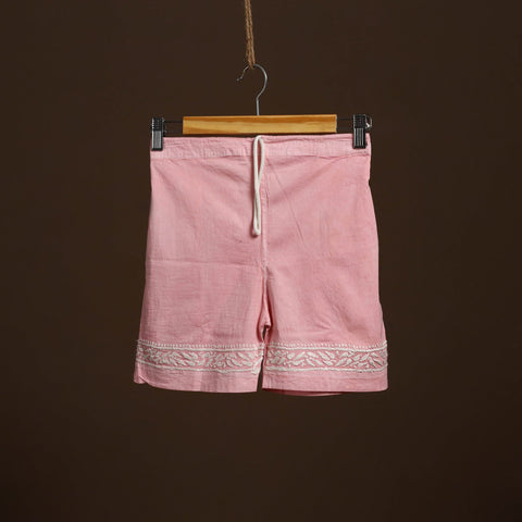 Buy Pink Cotton Hand Embroidery Chikankari Short