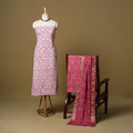 Pink - cotton hand kutch batik 3pc unstitched dress
