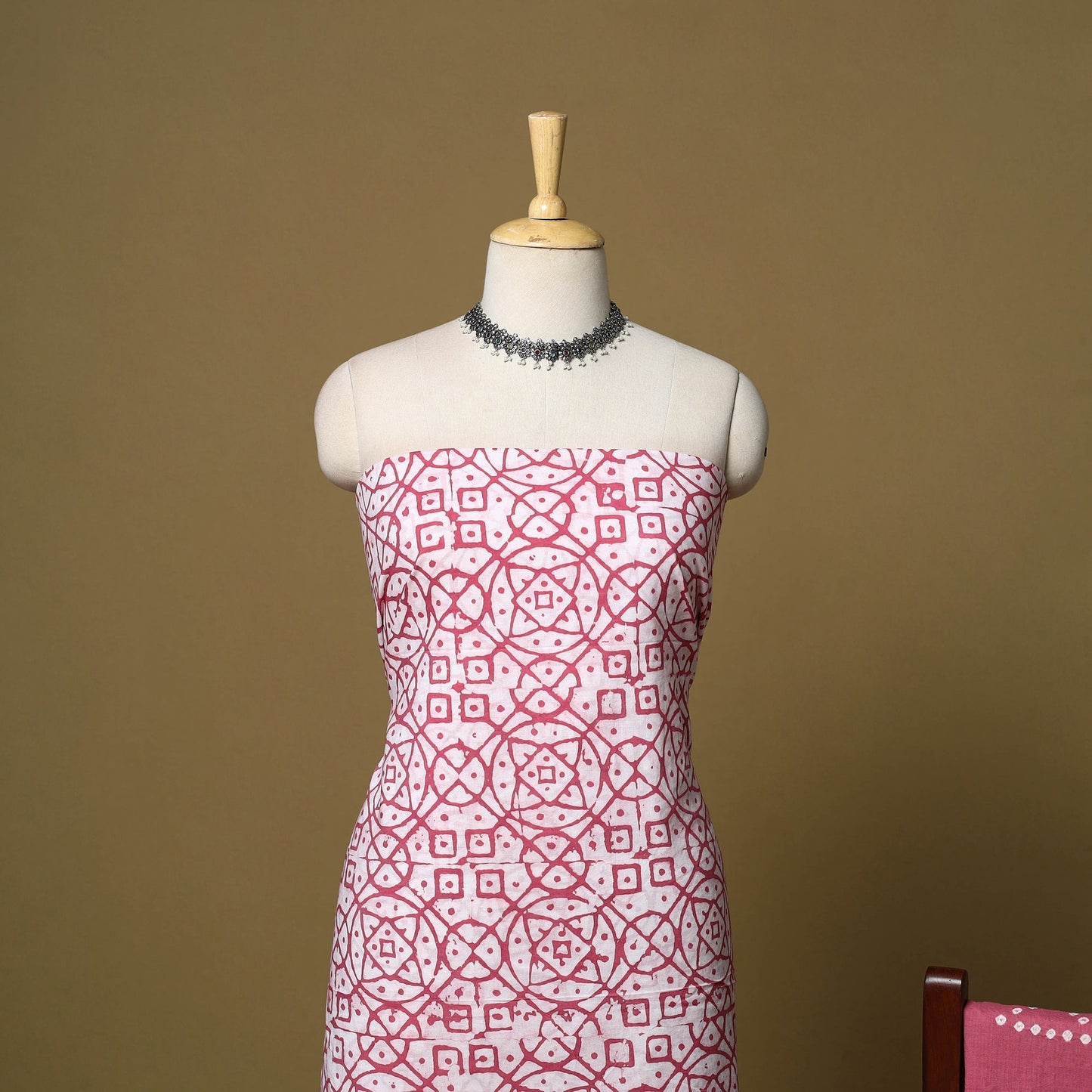 Pink - cotton hand kutch batik 3pc unstitched dress