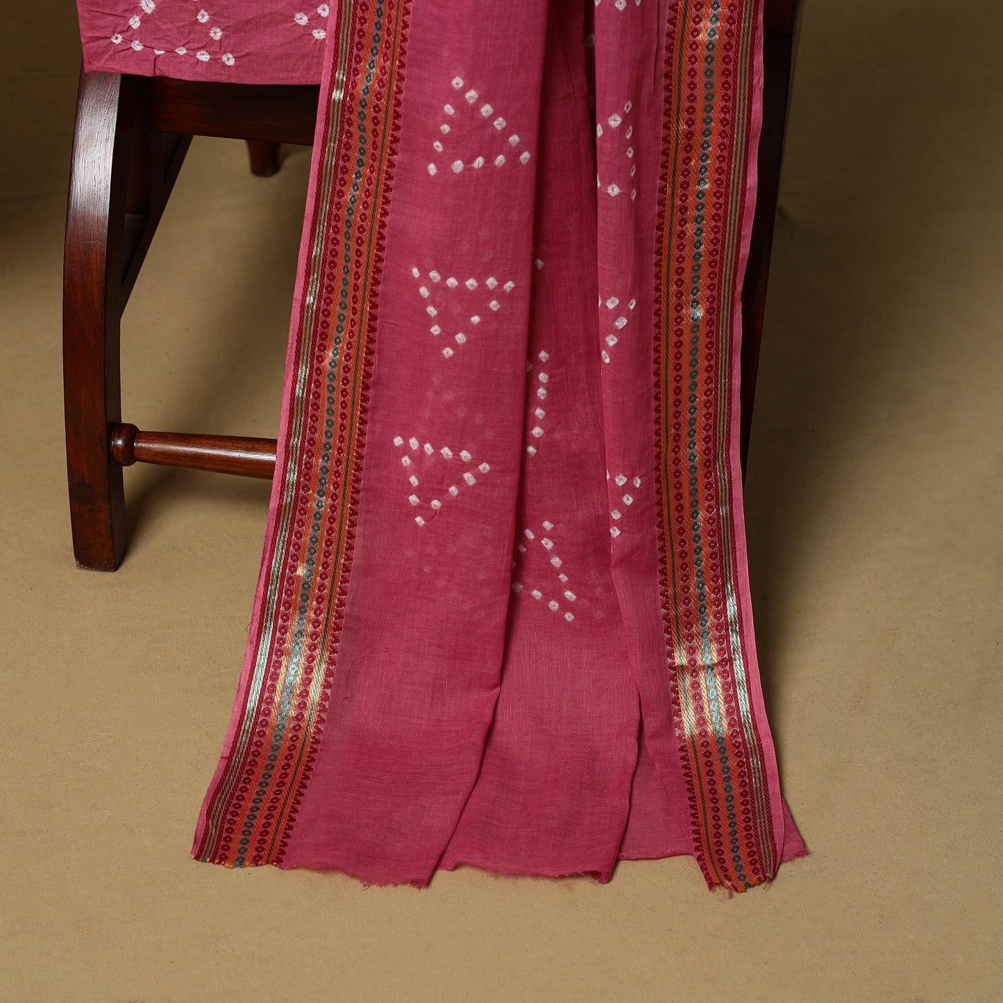 Pink - cotton hand kutch batik 3pc unstitched dress