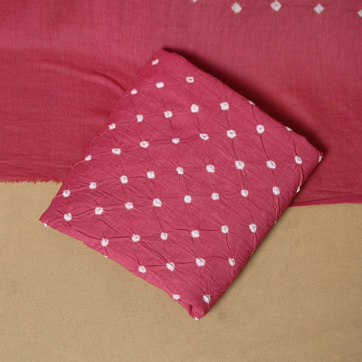 Pink - cotton hand kutch batik 3pc unstitched dress