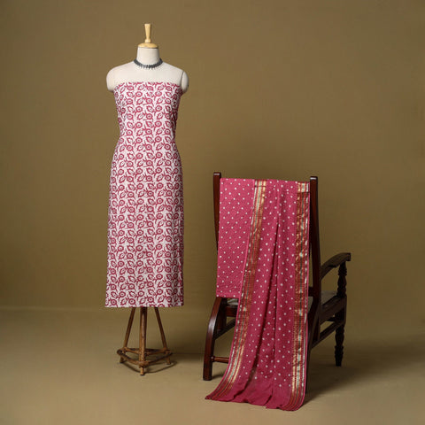 Pink - cotton hand kutch batik 3pc unstitched dress