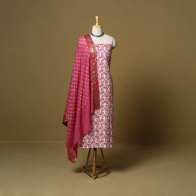 Pink - cotton hand kutch batik 3pc unstitched dress