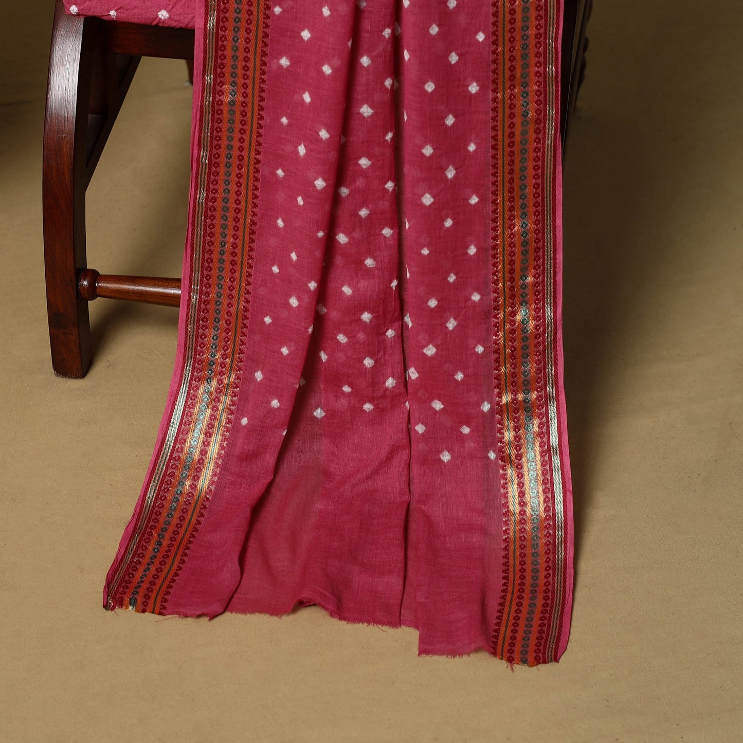 Pink - cotton hand kutch batik 3pc unstitched dress