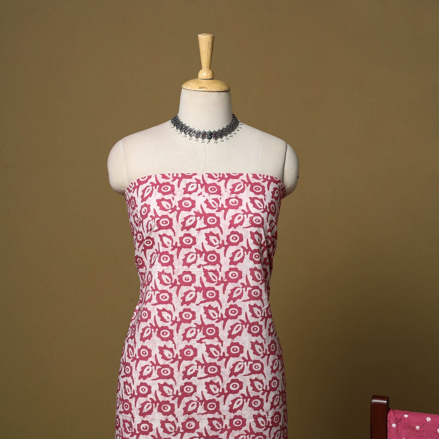 Pink - cotton hand kutch batik 3pc unstitched dress