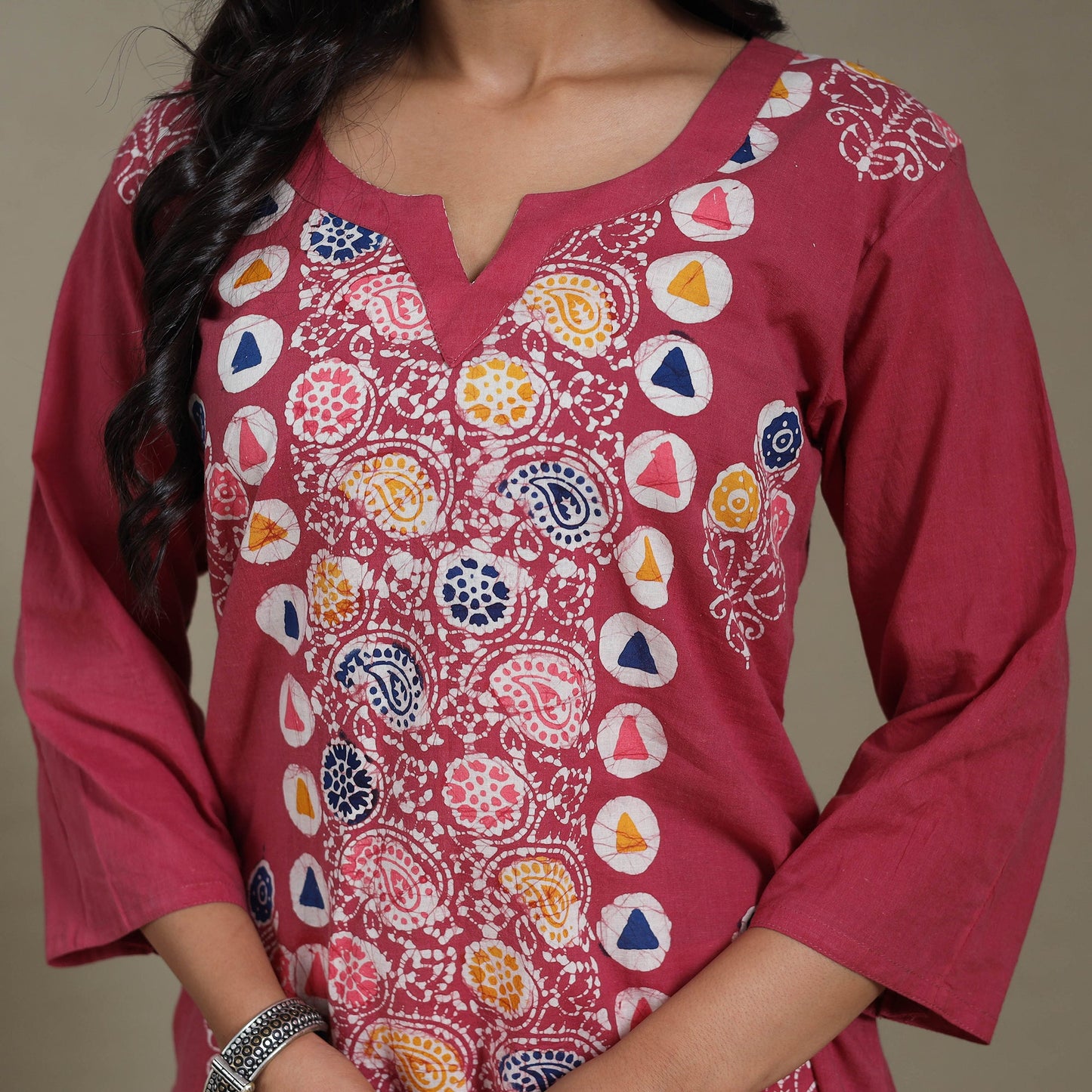 Pink Cotton Indonesian Hand Batik Print Kurta Set (Set of 3)