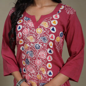 Pink Cotton Indonesian Hand Batik Print Kurta Set (Set of 3)