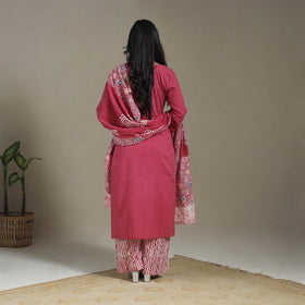 Pink Cotton Indonesian Hand Batik Print Kurta Set (Set of 3)