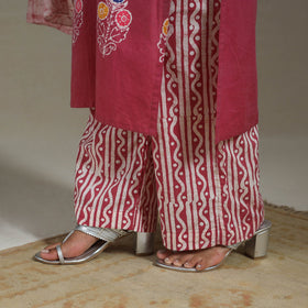 Pink Cotton Indonesian Hand Batik Print Kurta Set (Set of 3)