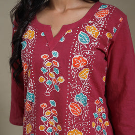 Pink Cotton Indonesian Hand Batik Print Kurta Set (Set of 3)