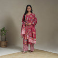 Pink Cotton Indonesian Hand Batik Print Kurta Set (Set of 3)
