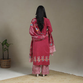 Pink Cotton Indonesian Hand Batik Print Kurta Set (Set of 3)