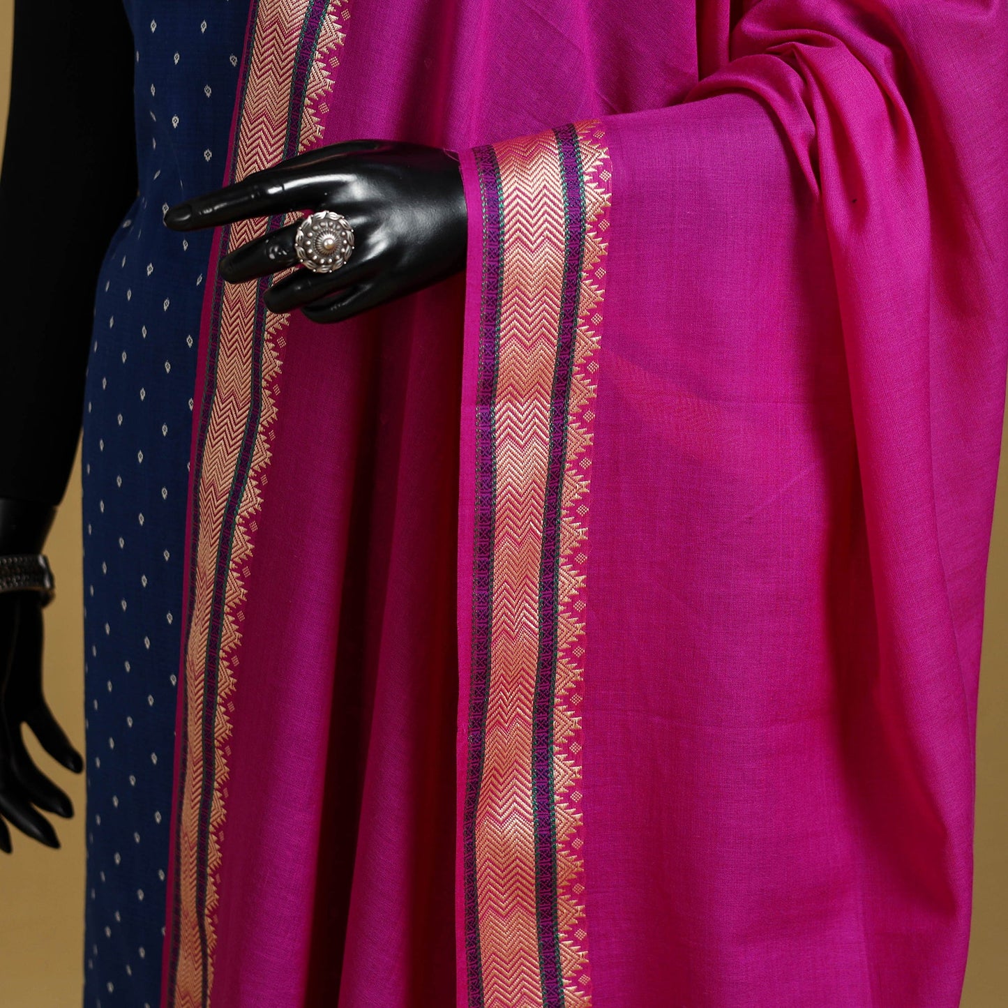 Pink - cotton jacquard dupatta with thread border 13