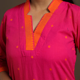 Pink Cotton Jacquard Kurta Set (Set of 3)