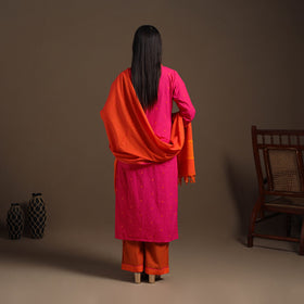 Pink Cotton Jacquard Kurta Set (Set of 3)