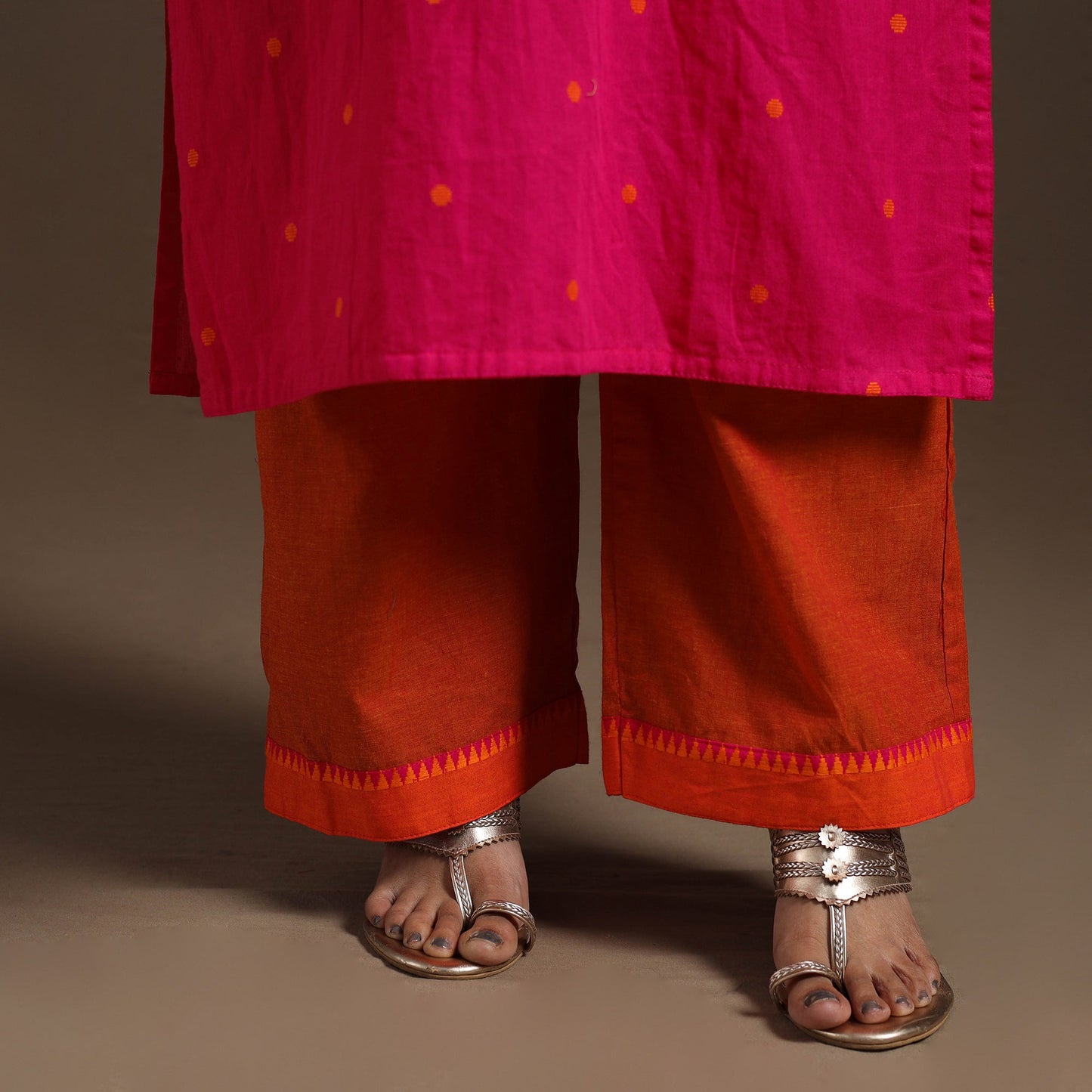 Pink Cotton Jacquard Kurta Set (Set of 3)
